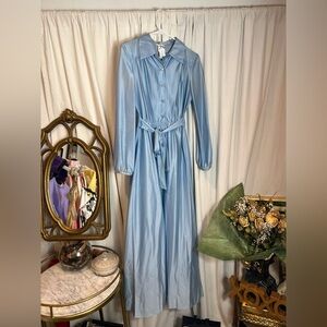 60s70s satin Blue Maxi Dress costume Cinderella dress silk blue belted ren